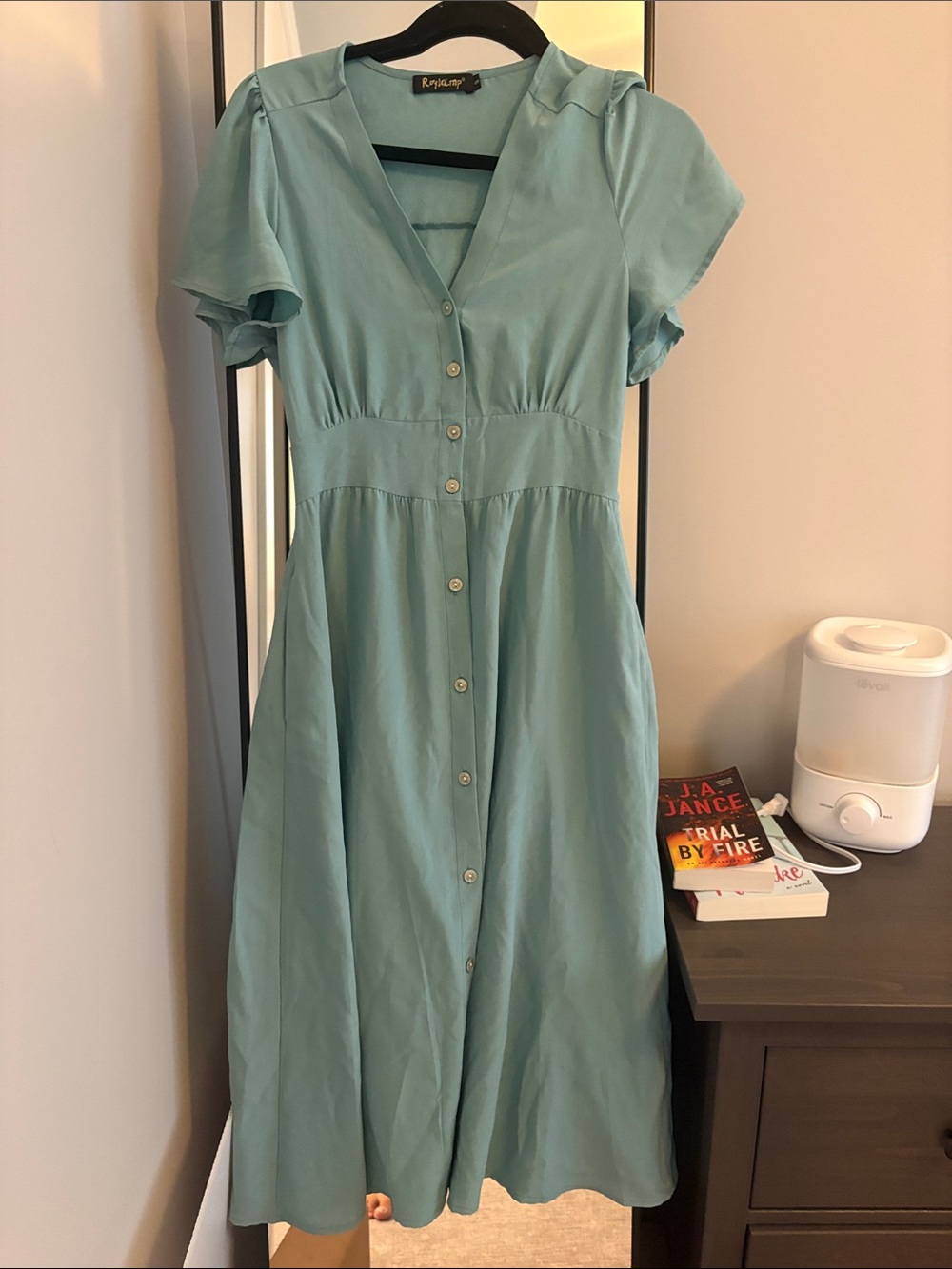 Amazon Teal Button-Front Midi Dress